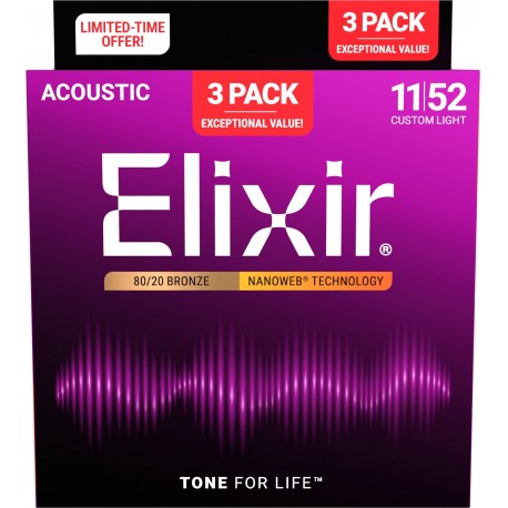 3-PACK 16564 Acoustic 80/20 Bronze NANOWEB